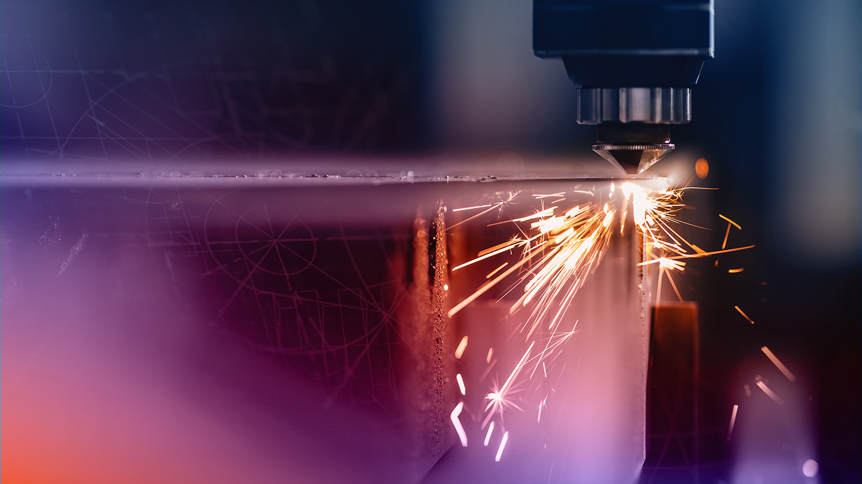 A drill bit on metal with a science overlay.