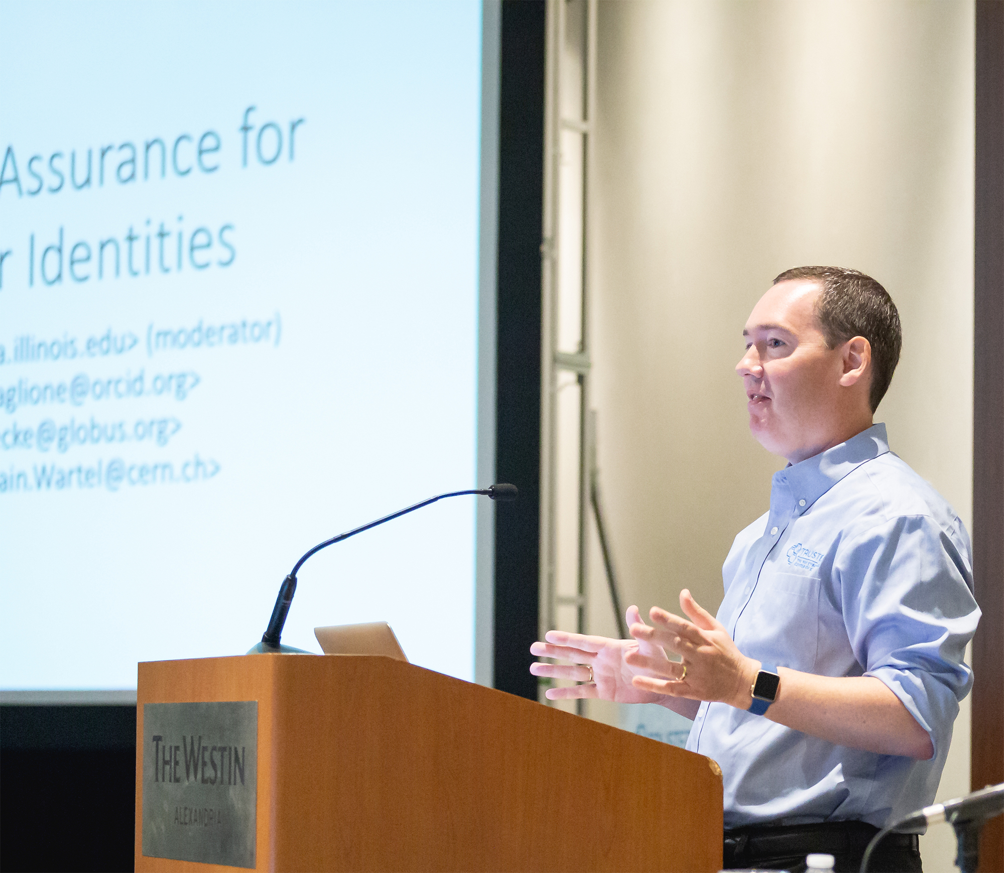 Photograph of Jim Basney presenting at the 2018 NSF Cybersecurity Summit