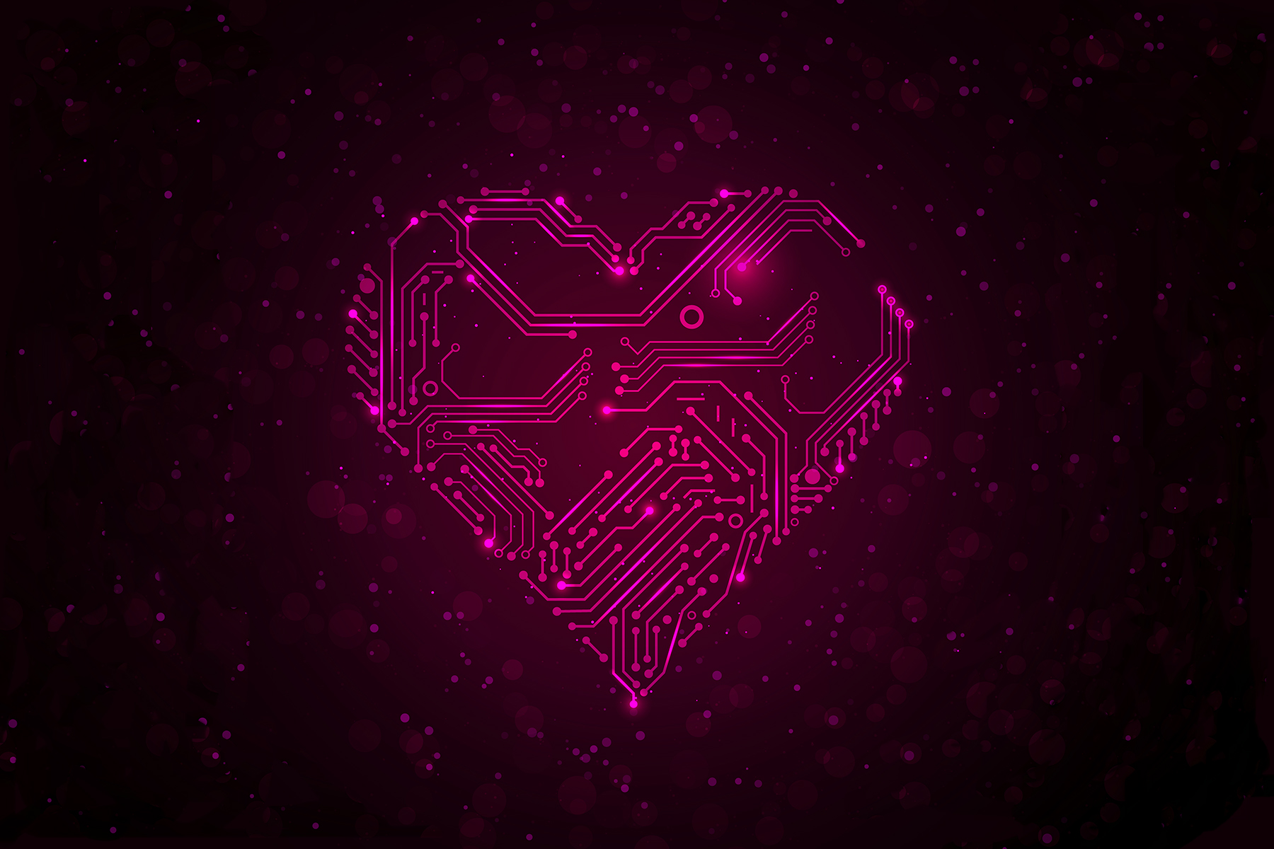 Circuits in the shape of a heart in a pink shade.