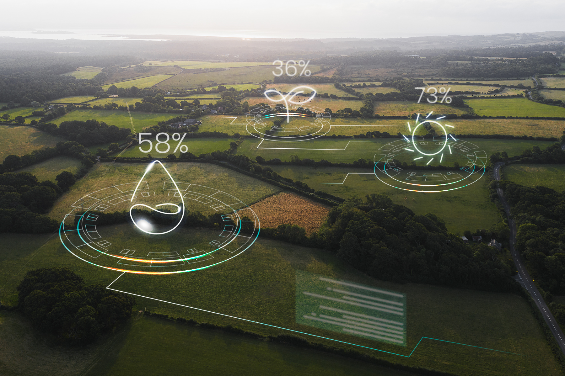 This is an arial photo of farmland, with an overlay of 