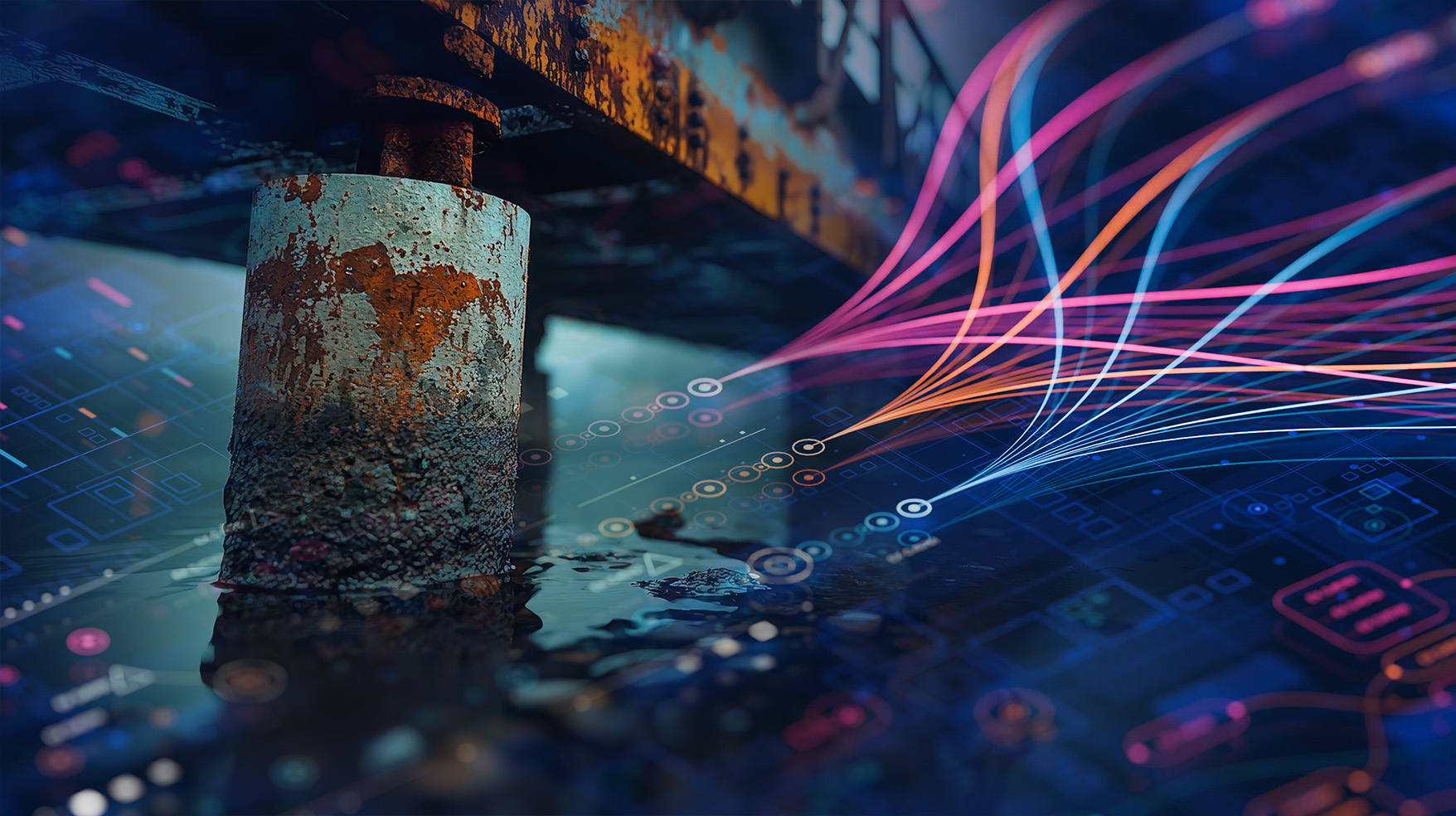 an image of bridge corrosion with AI elements overlaid.