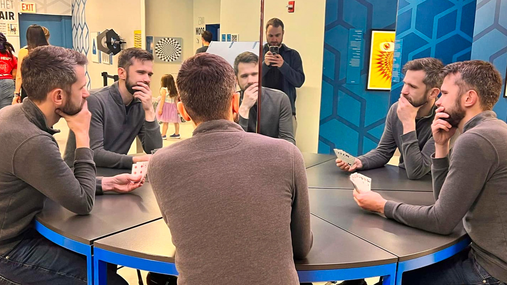 An intense hand of cards with myself at the Museum of Illusions in Chicago.