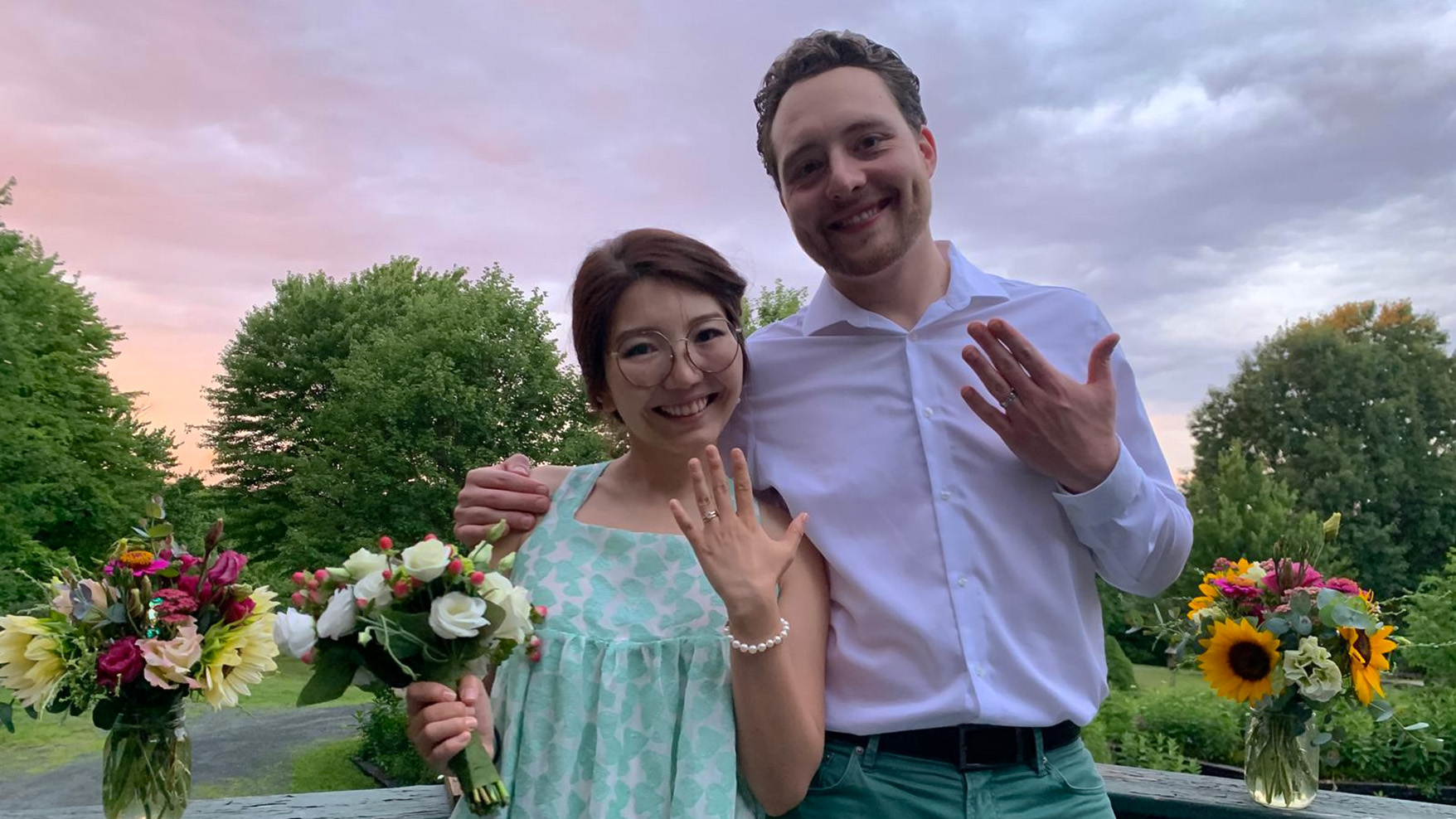 A picture of Aliya Yabakova and her husband, showing their rings.