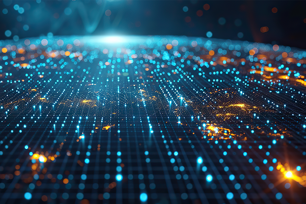 Cyan and orange-yellow neon map abstract graphic