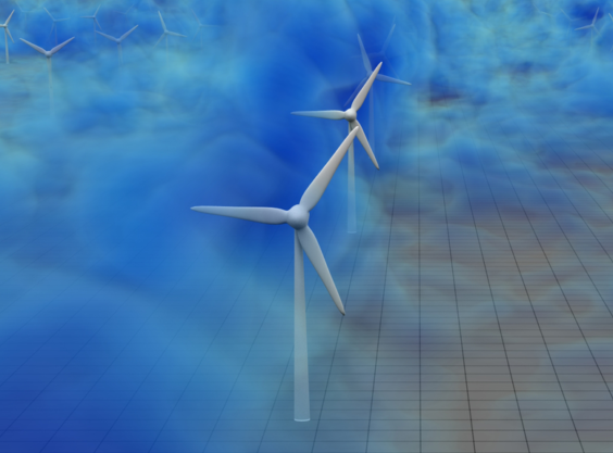 a visualization of wind dynamics as they pass over windmills.